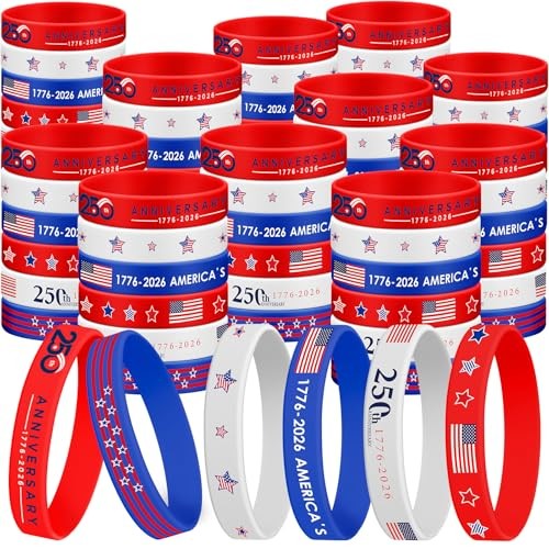 144pcs 250 Anniversary Silicone Bracelet Bulk 4th of July Patriotic Wristband
