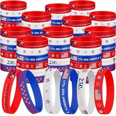 144pcs 250 Anniversary Silicone Bracelet Bulk 4th of July Patriotic Wristband