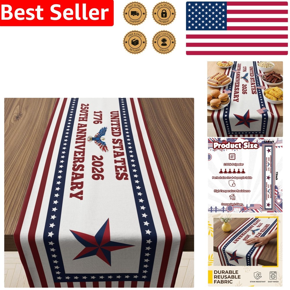 4th of July Patriotic Table Runner 250th Anniversary Decor USA Flag 1776 2026
