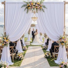 10ft×12ft Wrinkle White Backdrop Curtain for Wedding Parties, 2 Panels 5×12ft