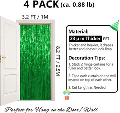 Thicken Green Streamers 4 Pack 13.2X8.2 FT, Tinsel Backdrop Curtains, Foil Fring