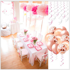Rose Gold Birthday Decoration Baby Shower Party Supplies Set for Kid Girls Adult