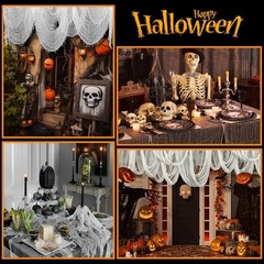 «400»» X 85″» Halloween Creepy Cloth Decoration, Large White Spooky Fabric Cloth