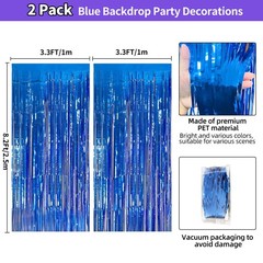 Blue Streamers Party Decorations 3.3×8.2ft, 2 Pack Dark