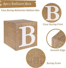 Baby Boxes with Letters for Baby Shower, 4pcs Rustic Farmhouse Style Boho Balloo