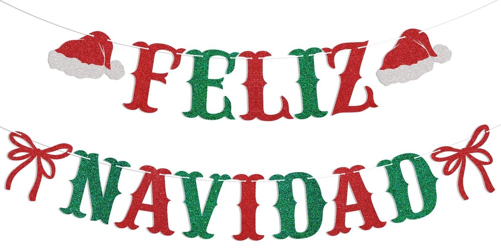 Feliz Navidad Banner – Spanish Merry Christmas Party Decor, 5 inches, Red
