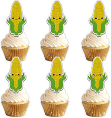 18Pcs Yellow Glitter Cute Corn Dessert Cupcake Topper Funny Vegetable Theme Deco