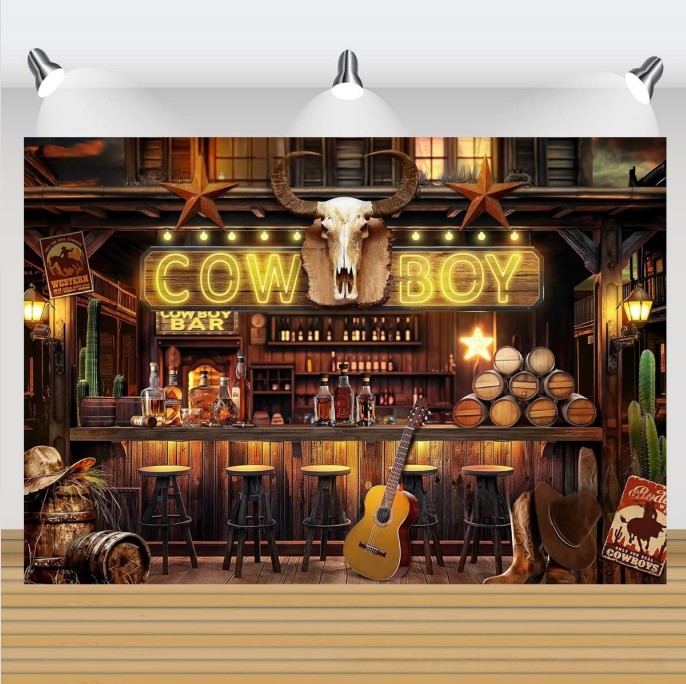 Western Cowboy Bar Whiskey Backdrop Photo Background Party Banner Decor Supplies