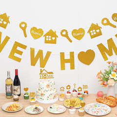 Gold Glitter New Home Party Decorations Housewarming Banner Hanging Swirls Cupca