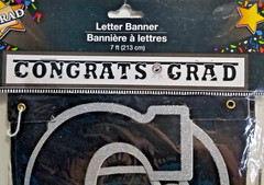 Congratulations GRAD Graduation Banner Black Silver Glitter 7 Feet Unisex