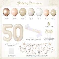 Beige Birthday Decorations for Women Birthday Decorations Set – Happy 50th