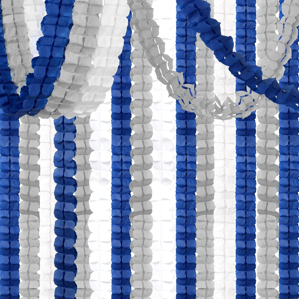 Navy-Blue White-Silver Party-Decorations Streamers Garland – 12Pcs Royal Graduat