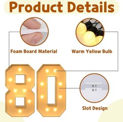 Large 3FT Light Up Number 80 Birthday Decorations – Foam Board Arch