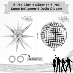 Disco Ball Balloons with Star Balloons, 22 Inch Metallic Silver Foil Balloon …