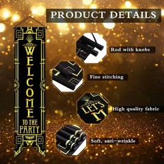 Roaring 20s Party Decorations New Year Porch Signs Black and Gold Banner 1920s