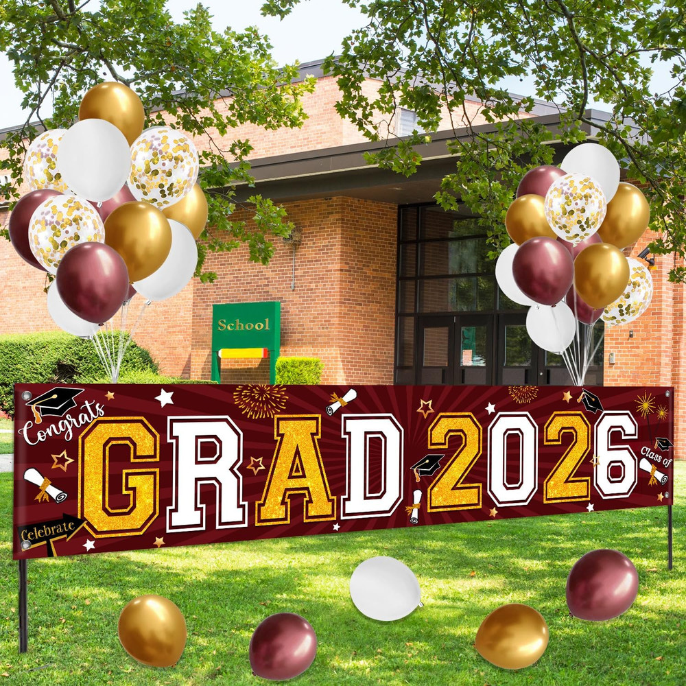 Maroon and Gold Graduation Decorations Yard Sign Banner Class of 2026 Maroon and