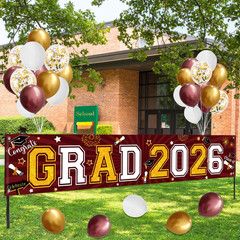 Maroon and Gold Graduation Decorations Yard Sign Banner Class of 2026 Maroon and