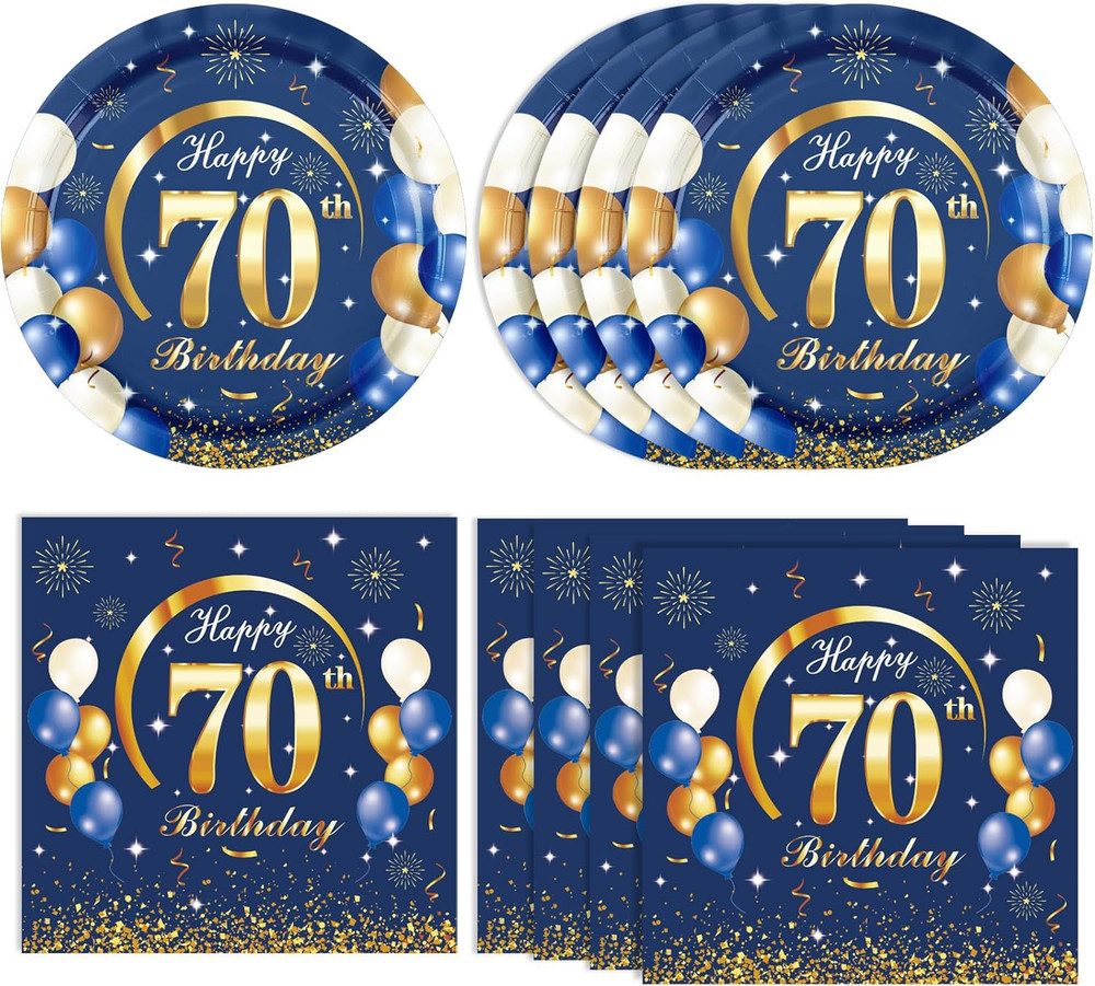 40PCS 70 th Birthday Decorations For Men Navy Blue and Gold Happy Birthday Pa…