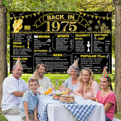 51st Birthday Black Gold Party Decoration, Back in 1975 Banner 51 Year Old Birth