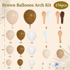 156Pcs Brown Balloons Garland Arch Kit, DIY 18″12″10″ Coffee Brown Blush Nude Ba