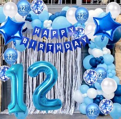 12th Birthday Party Decorations Blue for Girls, 12th Birthday Banner Blue Num…