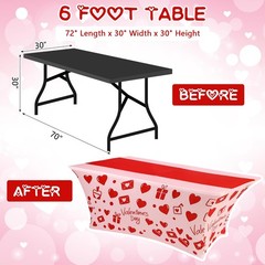 Oudain 2 Pcs Valentine’s Day Stretch Table Cover 6 Feet Red Heart Valentine’s Da