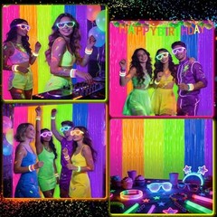 2 Pack Glow in The Dark Tinsel Curtains, Neon Party Decorations 3.3 x 6.6 Ft