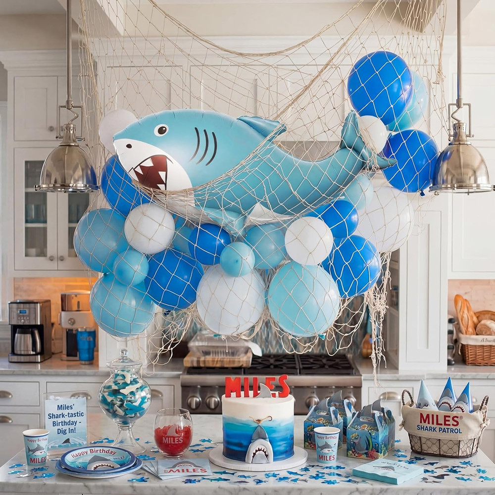 22 Pcs Shark Party Decorations Set 37 Inch Inflatable Blue Shark Balloons with F
