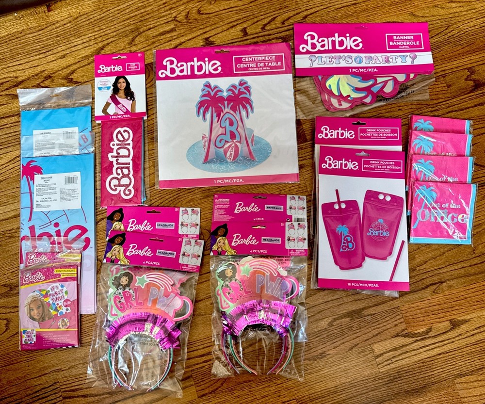 BARBIE~Large Birthday Party Decorations Lot NEW! Invitations,Banner,Table, Etc