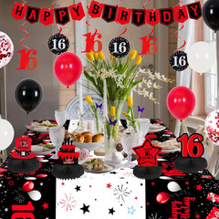 16Th Birthday Decorations for Boys Girls Red Black, Sweet 16 Party Decorations w