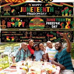 Large Juneteenth Banner Set – 3 Pcs 98×18 Inch Outdoor Yard Sign for African Ame