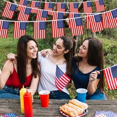 100 Pcs American Flag Banner, 105 Ft USA Flags Bunting Banners for Fourth of