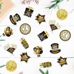 Happy New Year Party Decorations 2026 Glitter Confetti Black Gold 100 PCS