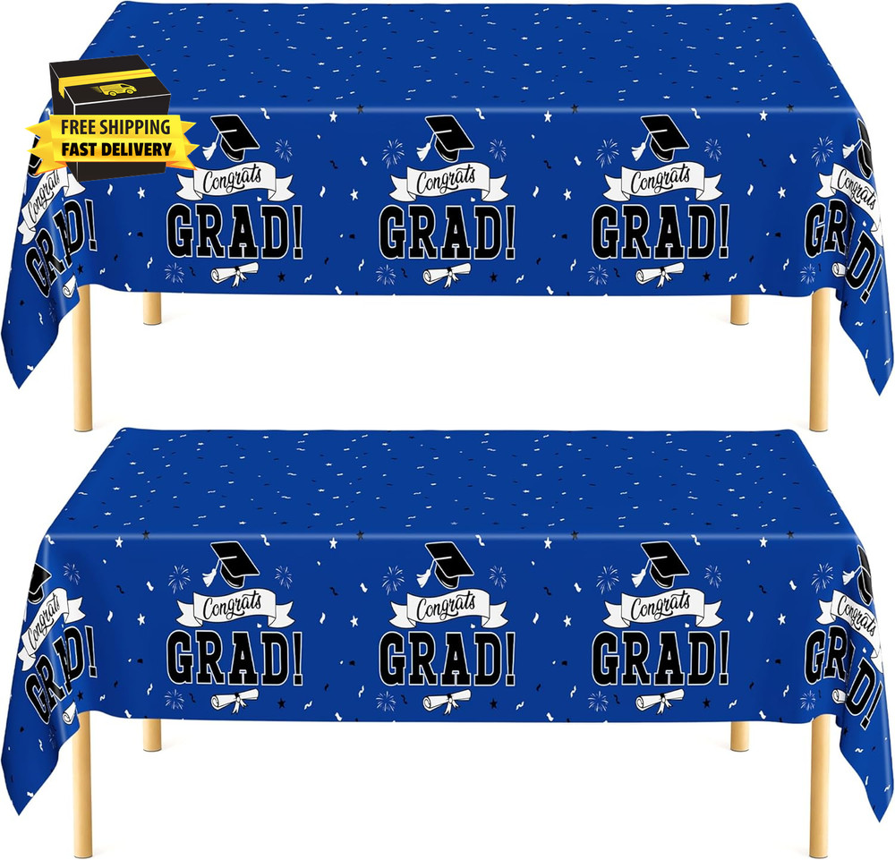 2 PCS Graduation Decorations 2026, 108″ X 54″ Blue Graduation Tablecloth, Dispos