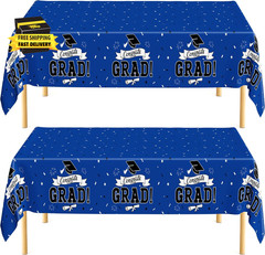 2 PCS Graduation Decorations 2026, 108″ X 54″ Blue Graduation Tablecloth, Dispos