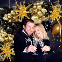 Graduation Balloon Arch Kit 2026, 149pcs black and gold Balloons with Star, B…