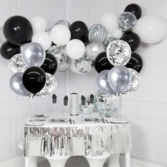 Reusable Balloon Stand Kit with 32 Black & Silver Balloons for Vibrant Parties
