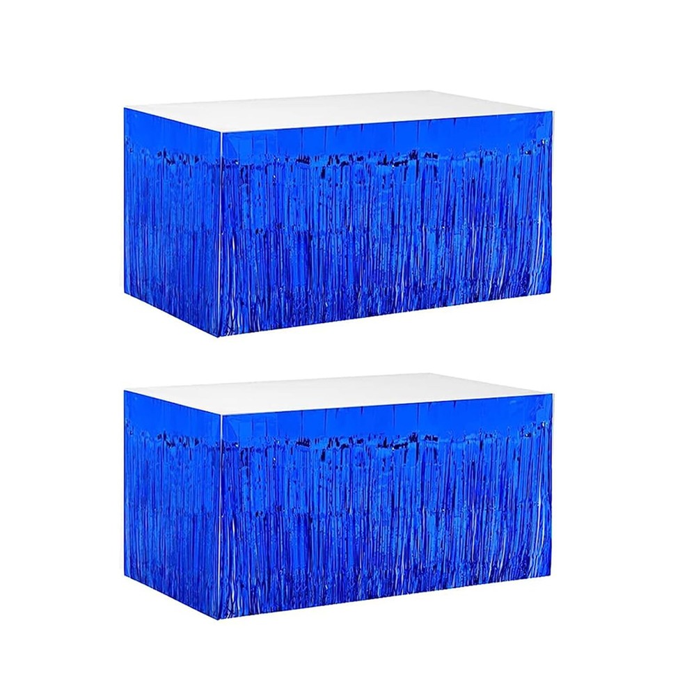 2 Pack 29.5×168 Inch Metallic Foil Fringe Tinsel Table Skirts Disposable Tabl…