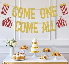 Glitter Come One Come All Banner Circus Themed 1st Birthday Party Decorations