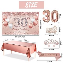 30th Birthday Decorations Party Set for Women, Rose Gold 30 Birthday Banner a…