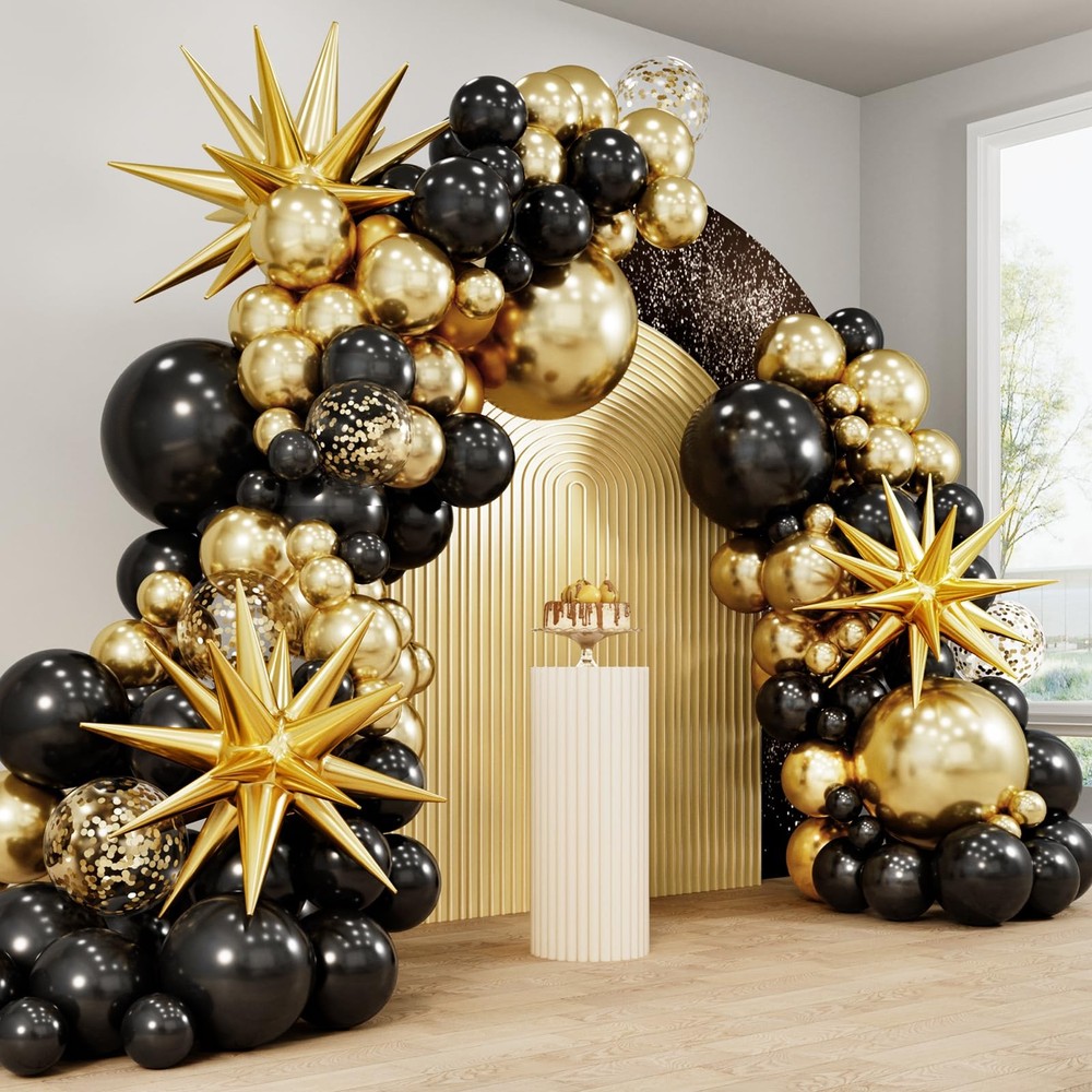 Black and Gold Balloons, 2026 Graduation Decorations 140pcs Black Star Latex …