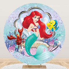 Round Mermaid Princess Ariel Backdrop Background Happy Birthday Party Decor