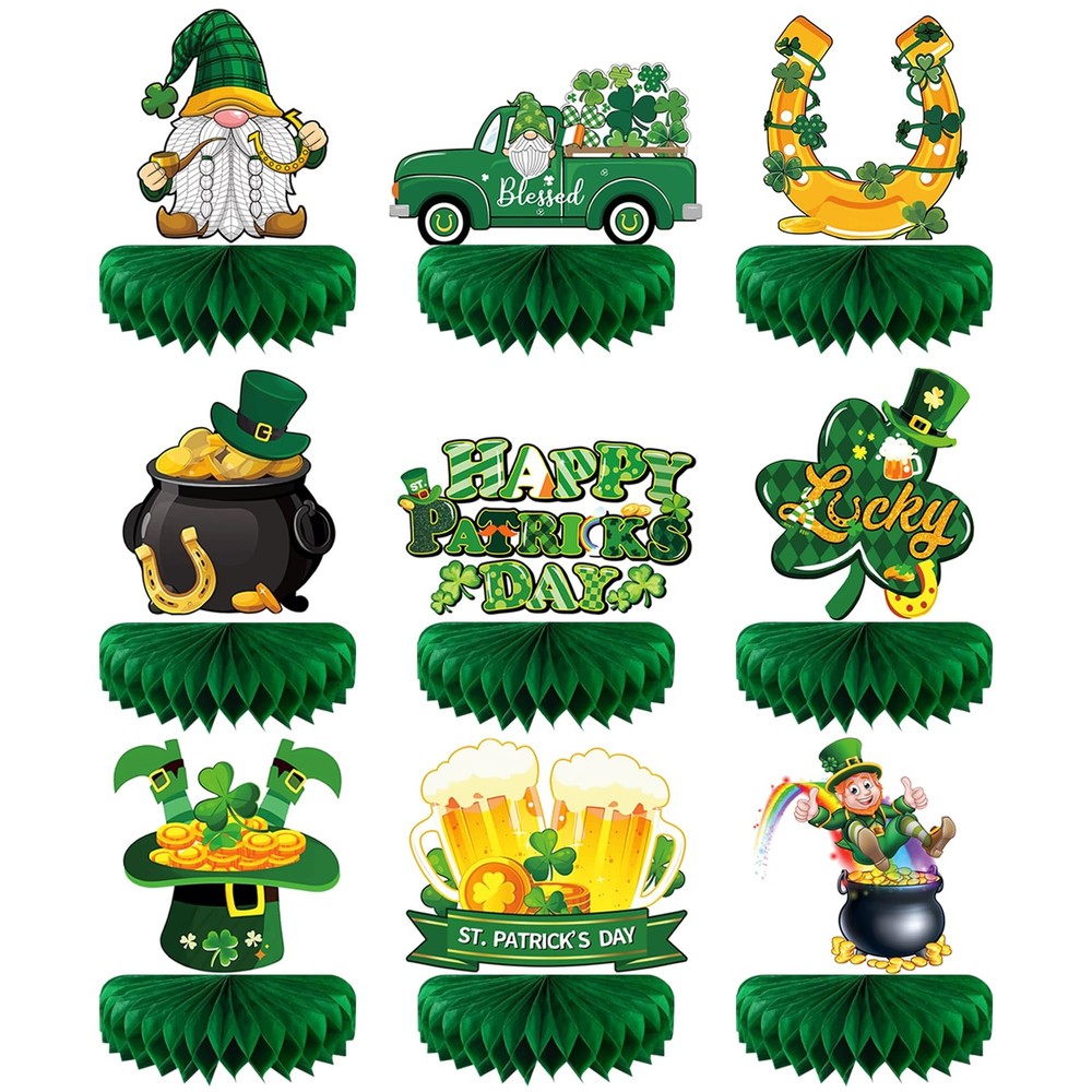 9PCS St Patricks Day Decorations Honeycomb Centerpiece, St Patricks Day Table…