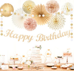 21Pcs Boho Birthday Party Decorations Set Champagne Gold Beige Banner Kit
