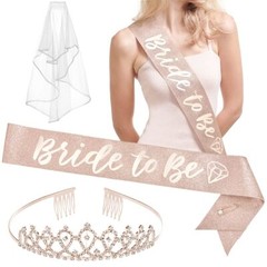 3 Pack BRIDE to be Veil On Comb Tiara & Sash & Shoulder BACHELORETTE Party Deco