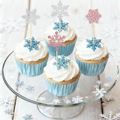 Snowflake Cupcake Toppers, 24PCS Glitter Winter Frozen Cupcake Picks Cake