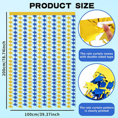 Graduation Decoration 2026 – Blue Gold Graduation Cap Tinsel Streamers Backdrop