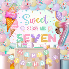 Sweet Sassy and Seven 7Th Birthday Decorations for Girls 7 Year Old Birthday Par