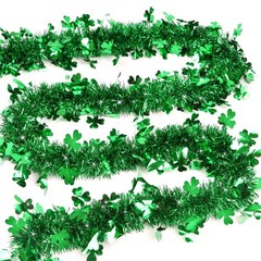 50FT St Patricks Day Green Shamrock Tinsel Garland, Metallic Hanging Garland …