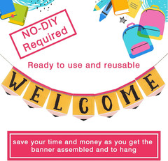 Back to School Pencil Banner Pre-Assembled Welcome Garland Yellow Hanging Banner